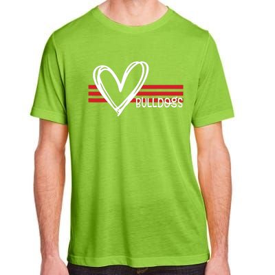 Bulldogs Team Pride School Spirit White Red Heart Adult ChromaSoft Performance T-Shirt