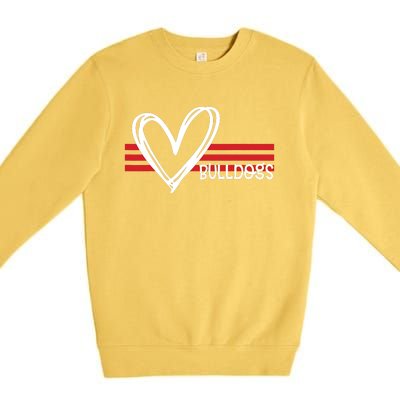 Bulldogs Team Pride School Spirit White Red Heart Premium Crewneck Sweatshirt