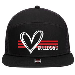 Bulldogs Team Pride School Spirit White Red Heart 7 Panel Mesh Trucker Snapback Hat