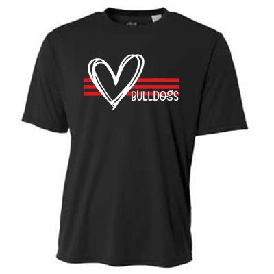 Bulldogs Team Pride School Spirit White Red Heart Cooling Performance Crew T-Shirt