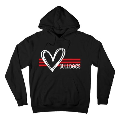 Bulldogs Team Pride School Spirit White Red Heart Hoodie