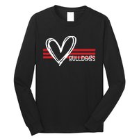 Bulldogs Team Pride School Spirit White Red Heart Long Sleeve Shirt