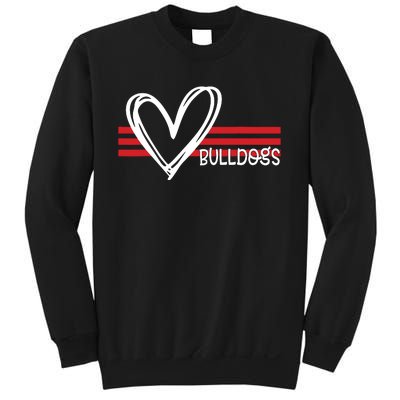 Bulldogs Team Pride School Spirit White Red Heart Sweatshirt