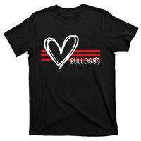 Bulldogs Team Pride School Spirit White Red Heart T-Shirt