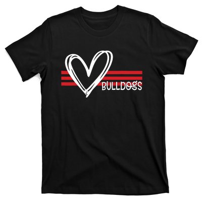 Bulldogs Team Pride School Spirit White Red Heart T-Shirt