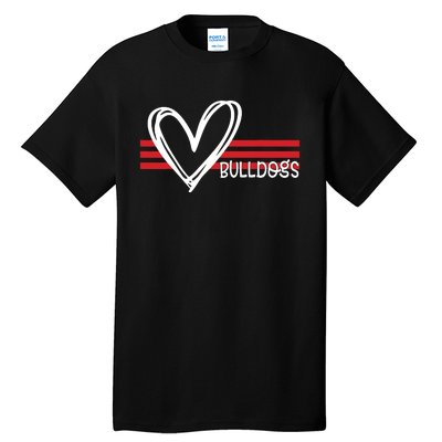 Bulldogs Team Pride School Spirit White Red Heart Tall T-Shirt