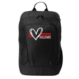 Bulldogs Team Pride School Spirit White Red Heart City Backpack