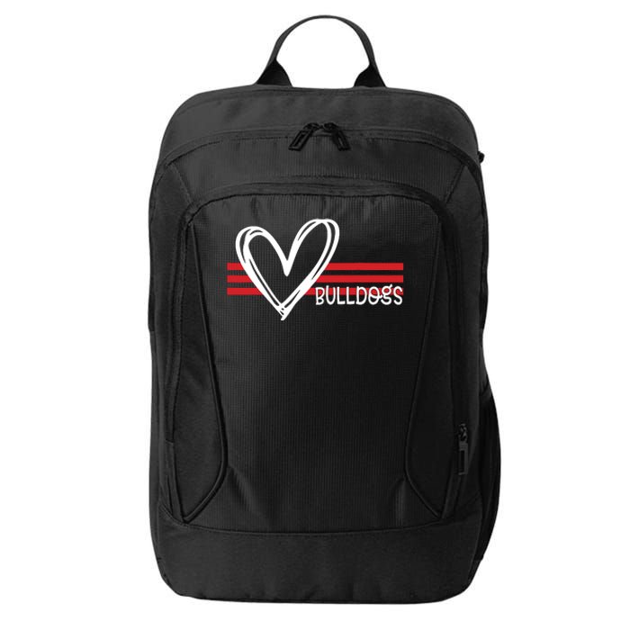 Bulldogs Team Pride School Spirit White Red Heart City Backpack