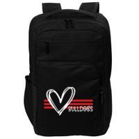 Bulldogs Team Pride School Spirit White Red Heart Impact Tech Backpack