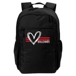 Bulldogs Team Pride School Spirit White Red Heart Daily Commute Backpack