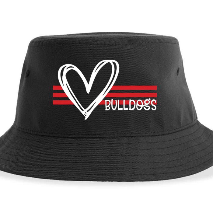 Bulldogs Team Pride School Spirit White Red Heart Sustainable Bucket Hat