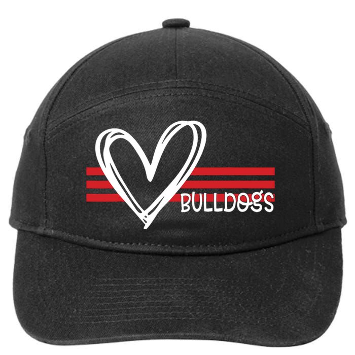 Bulldogs Team Pride School Spirit White Red Heart 7-Panel Snapback Hat