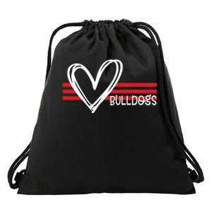 Bulldogs Team Pride School Spirit White Red Heart Drawstring Bag