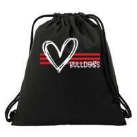 Bulldogs Team Pride School Spirit White Red Heart Drawstring Bag