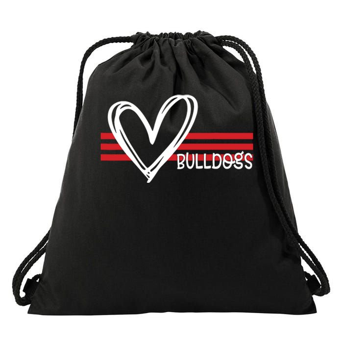 Bulldogs Team Pride School Spirit White Red Heart Drawstring Bag