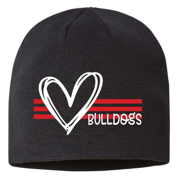 Bulldogs Team Pride School Spirit White Red Heart Sustainable Beanie