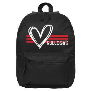 Bulldogs Team Pride School Spirit White Red Heart 16 in Basic Backpack