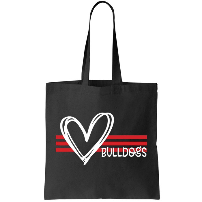 Bulldogs Team Pride School Spirit White Red Heart Tote Bag