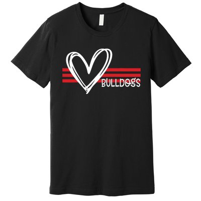 Bulldogs Team Pride School Spirit White Red Heart Premium T-Shirt