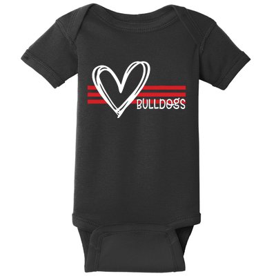 Bulldogs Team Pride School Spirit White Red Heart Baby Bodysuit