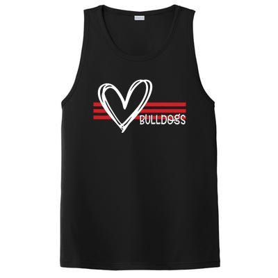 Bulldogs Team Pride School Spirit White Red Heart PosiCharge Competitor Tank