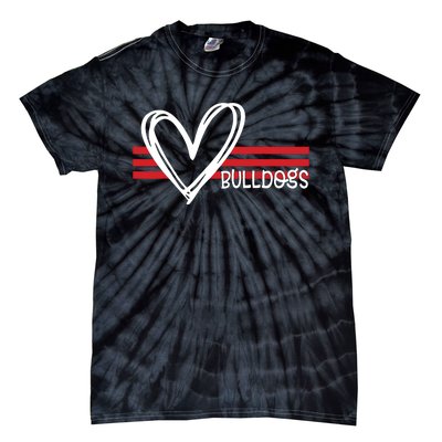 Bulldogs Team Pride School Spirit White Red Heart Tie-Dye T-Shirt