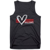 Bulldogs Team Pride School Spirit White Red Heart Tank Top