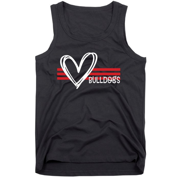 Bulldogs Team Pride School Spirit White Red Heart Tank Top