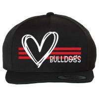 Bulldogs Team Pride School Spirit White Red Heart Wool Snapback Cap