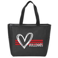 Bulldogs Team Pride School Spirit White Red Heart Zip Tote Bag