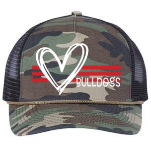 Bulldogs Team Pride School Spirit White Red Heart Retro Rope Trucker Hat Cap