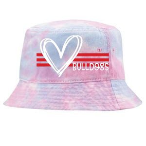 Bulldogs Team Pride School Spirit White Red Heart Tie-Dyed Bucket Hat