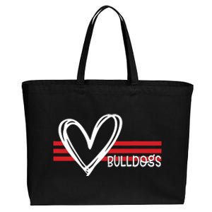 Bulldogs Team Pride School Spirit White Red Heart Cotton Canvas Jumbo Tote