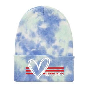 Bulldogs Team Pride School Spirit White Red Heart Tie Dye 12in Knit Beanie