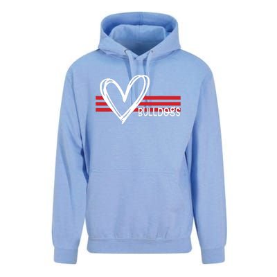 Bulldogs Team Pride School Spirit White Red Heart Unisex Surf Hoodie