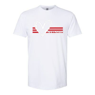 Bulldogs Team Pride School Spirit White Red Heart Softstyle CVC T-Shirt