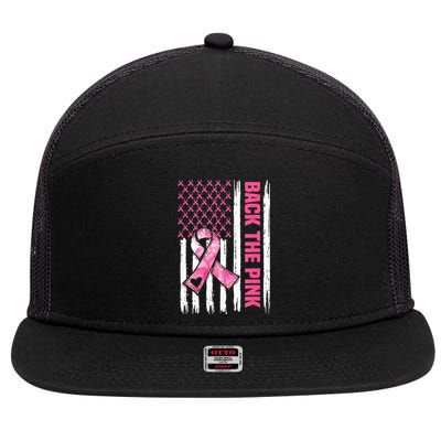 Back The Pink Warrior Flag American Breast Cancer Awareness 7 Panel Mesh Trucker Snapback Hat