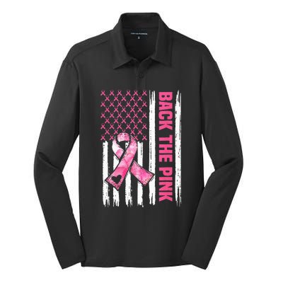 Back The Pink Warrior Flag American Breast Cancer Awareness Silk Touch Performance Long Sleeve Polo