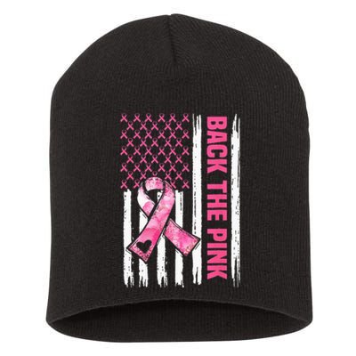 Back The Pink Warrior Flag American Breast Cancer Awareness Short Acrylic Beanie