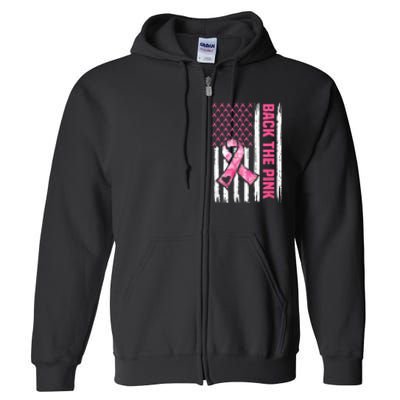 Back The Pink Warrior Flag American Breast Cancer Awareness Full Zip Hoodie