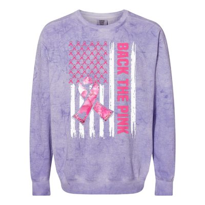 Back The Pink Warrior Flag American Breast Cancer Awareness Colorblast Crewneck Sweatshirt