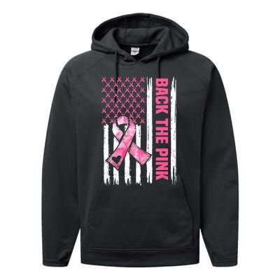 Back The Pink Warrior Flag American Breast Cancer Awareness Performance Fleece Hoodie