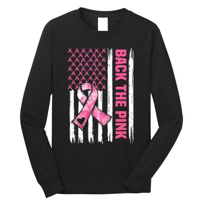 Back The Pink Warrior Flag American Breast Cancer Awareness Long Sleeve Shirt