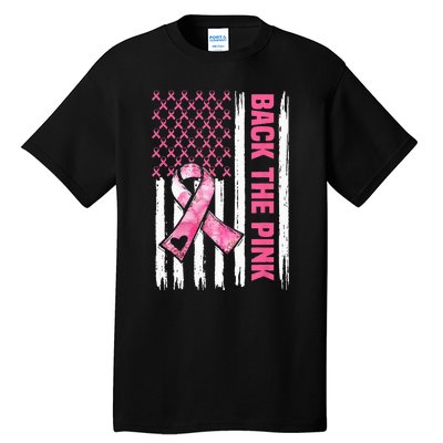 Back The Pink Warrior Flag American Breast Cancer Awareness Tall T-Shirt