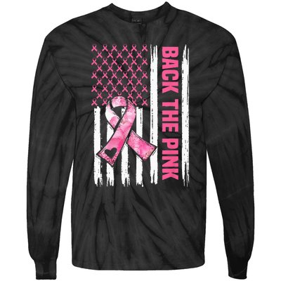 Back The Pink Warrior Flag American Breast Cancer Awareness Tie-Dye Long Sleeve Shirt