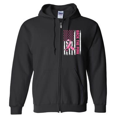 Back The Pink Warrior Flag American Breast Cancer Awareness Full Zip Hoodie