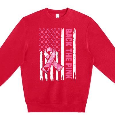 Back The Pink Warrior Flag American Breast Cancer Awareness Premium Crewneck Sweatshirt