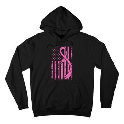 Back The Pink Ribbon American Flag Breast Cancer Awareness Tall Hoodie