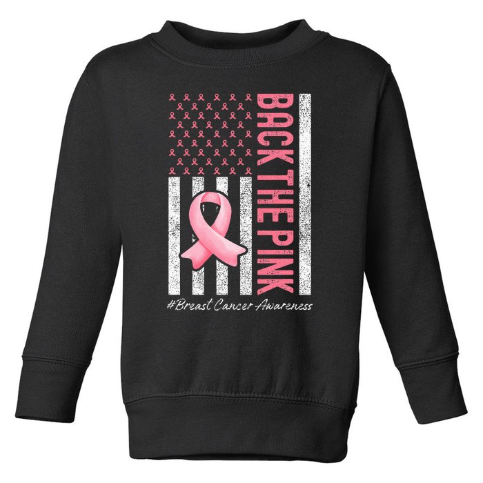 Back The Pink Breast Cancer Awareness Us Flag Toddler Sweatshirt