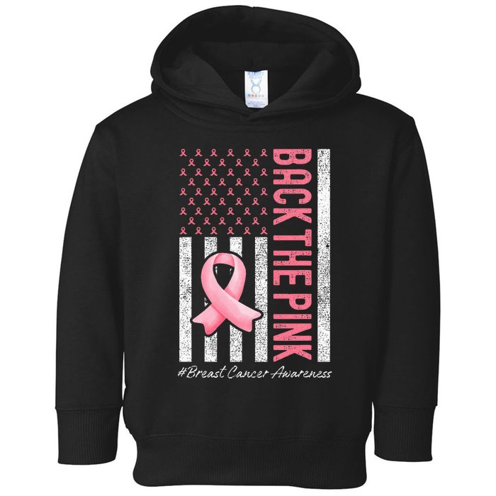 Back The Pink Breast Cancer Awareness Us Flag Toddler Hoodie